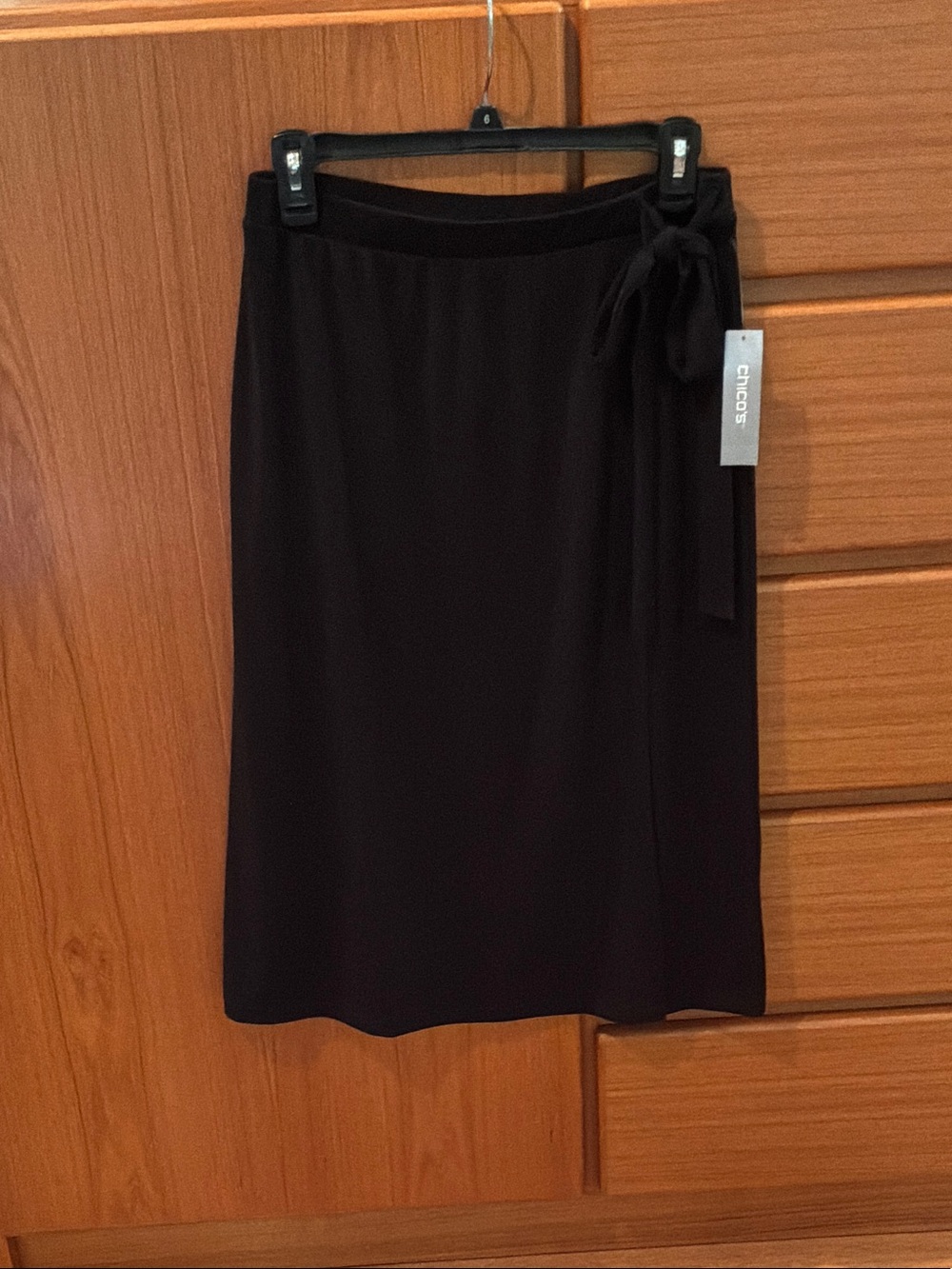 Chico's Black Tie-Waist faux wrap Skirt with Side Bow